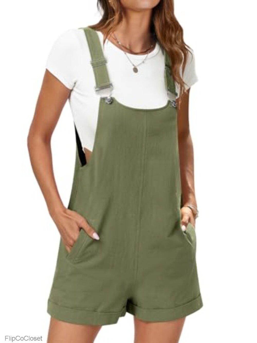 Women's Short Overalls Sleeveless Adjustable Strap Loose Fit Bib Shortalls